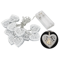 Platinium Svetelná LED reťaz 10 diód, kovové srdce, 1,6 m, teplá biela