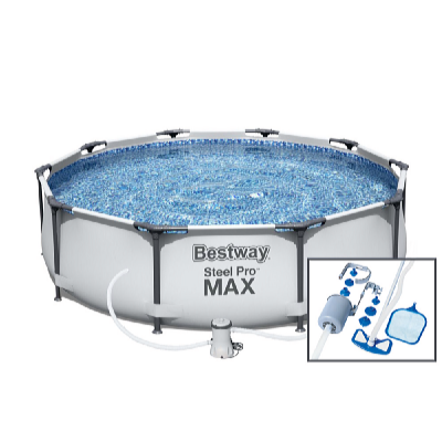 Bestway Bazén Steel Pro Max 3,05 x 0,76 m s kartušovou filtráciou a bazénovým vysávačom Deluxe