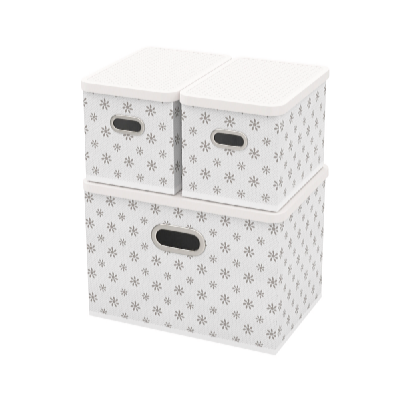 HomeLife Úložný box s vekom súprava 3 ks - biele kvietky