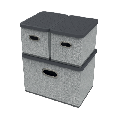 HomeLife Úložný box s vekom súprava 3 ks - sivá