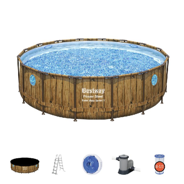 Bestway Bazén Power Steel Wood Swim Vista 4,88 x 1,22 m set vrátane príslušenstva