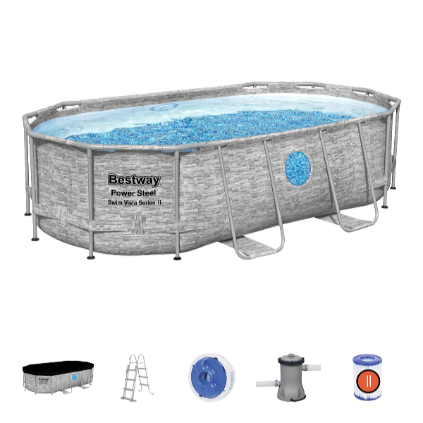 Bestway Bazén Power Steel Stacked Stone Swim Vista 4,27 x 2,5 x 1 m set vrátane príslušenstva