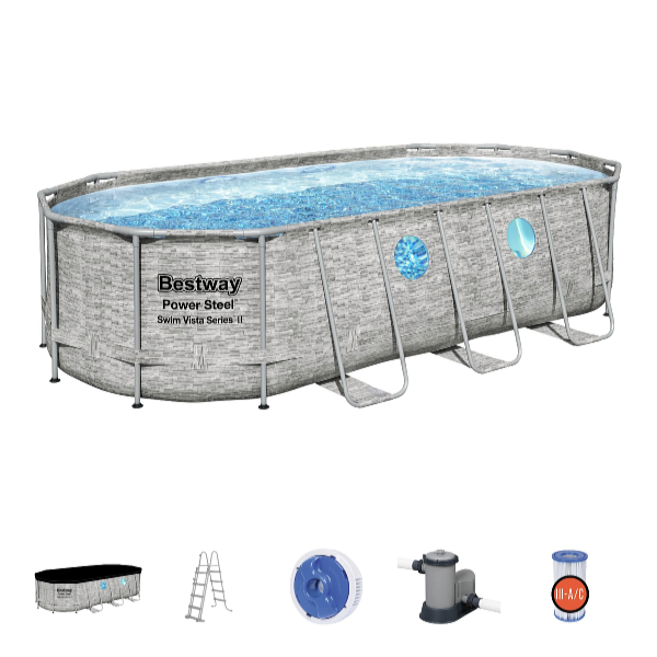 Bestway Bazén Power Steel Stacked Stone Swim Vista 5,49 x 2,74 x 1,22 m set vrátane príslušenstva