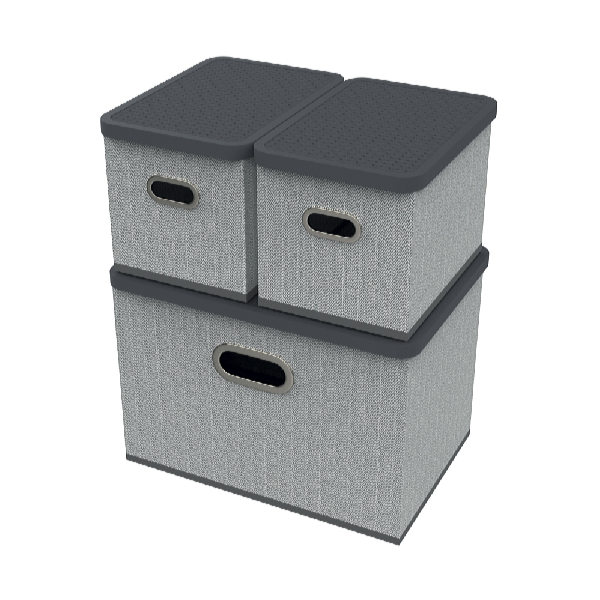 HomeLife Úložný box s vekom súprava 3 ks - sivá