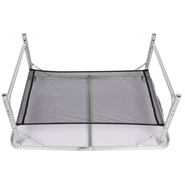 Garden King Kempingový skladací stolík s odkladacou sieťkou 90 x 72 x 60 cm, sivý