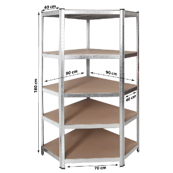 Profi Tools Kovový rohový regál ZEUS 180 x 90 x 70 x 40 cm 5 políc TC-081
