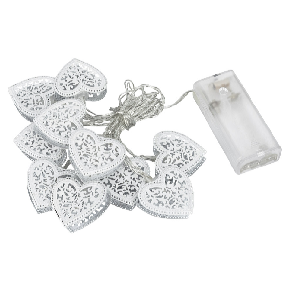 Platinium Svetelná LED reťaz 10 diód, kovové srdce, 1,6 m, teplá biela