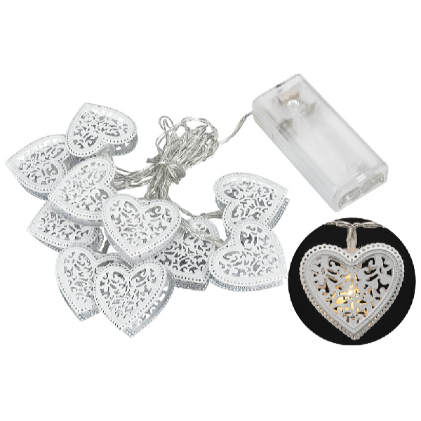 Platinium Svetelná LED reťaz 10 diód, kovové srdce, 1,6 m, teplá biela