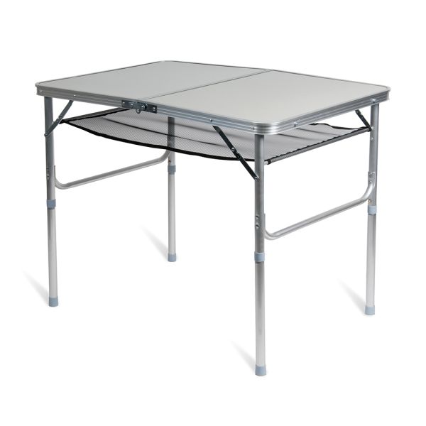 Garden King Kempingový skladací stolík s odkladacou sieťkou 90 x 72 x 60 cm, sivý
