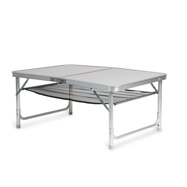 Garden King Kempingový skladací stolík s odkladacou sieťkou 90 x 72 x 60 cm, sivý