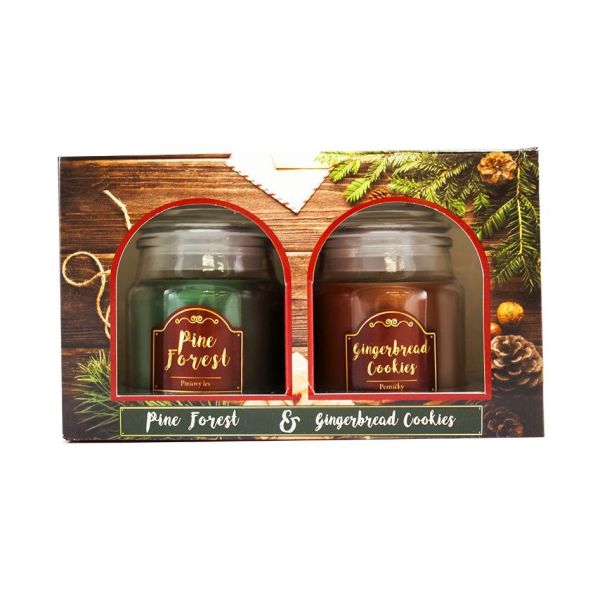 Arôme Vianočná vonná sviečka Pine Forest + Gingerbread Cookies, 2 x 85 g