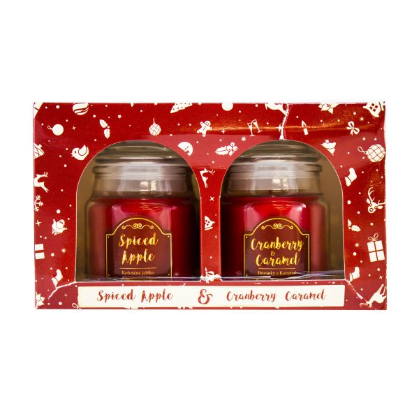 Arôme Vianočná vonná sviečka Spiced Apple + Cranberry & Caramel, 2 x 85 g