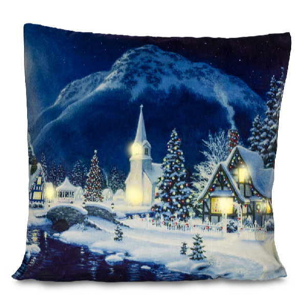 HomeLife LED svietiaca obliečka na vankúš Zimná krajinka 40 x 40 cm